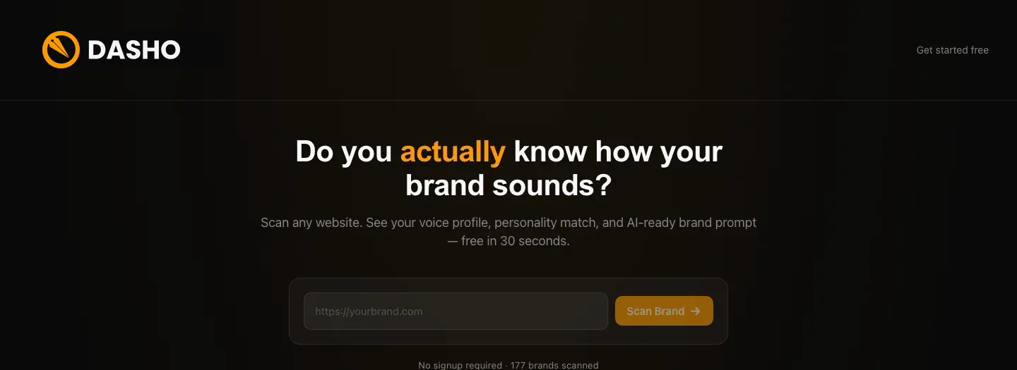 Dasho Brand Scan, see your brand voice profile free