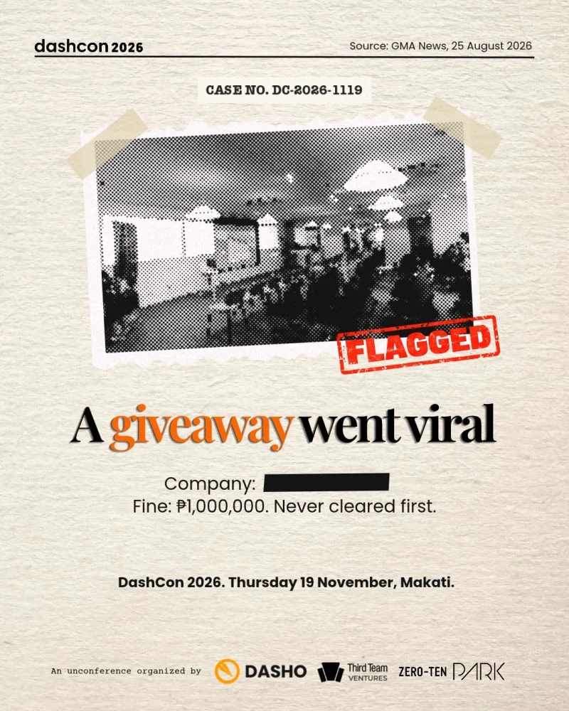Poster: A giveaway went viral. Fine: one million pesos. Never cleared first.